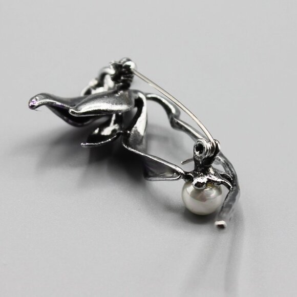Lotus flower purple pin brooch jewelry fashion white pearl beautiful elegant - Picture 10 of 11
